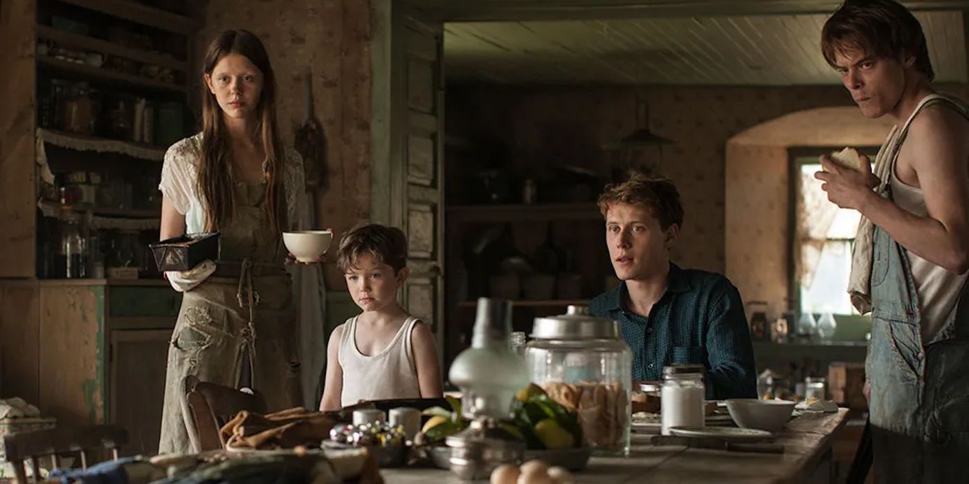 A group of siblings at the table together in Marrowbone.