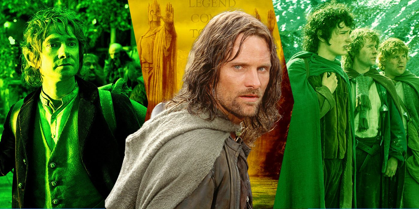 Blended image showing characters from The Hobbit and The Lord of the Rings movies.