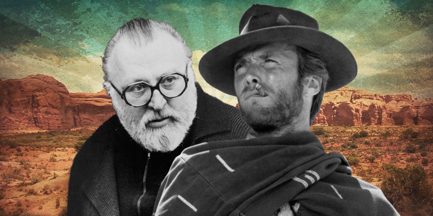 A custom image of Sergio Leone and Clint Eastwood in front of a Western background