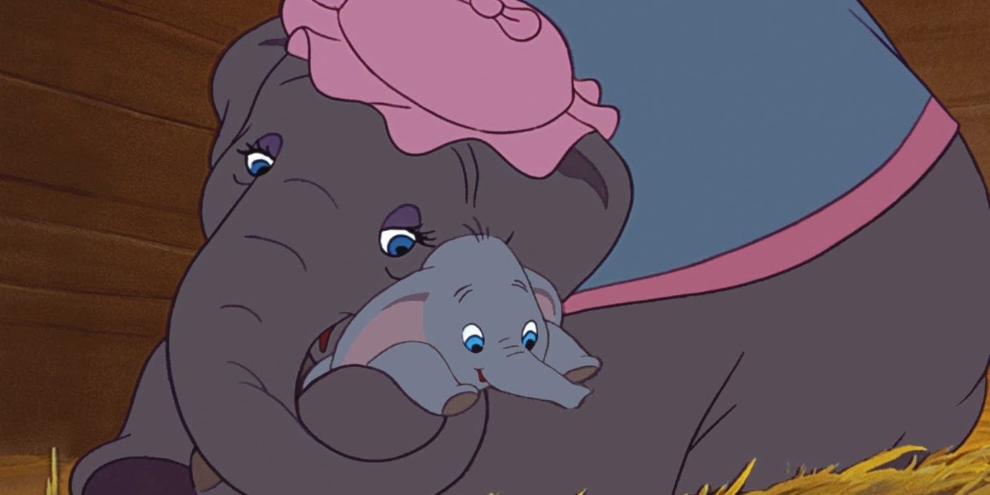 Mrs. Jumbo and Dumbo cuddling in Dumbo