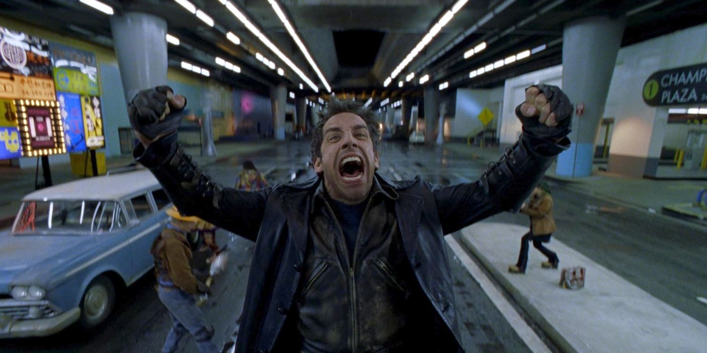 Furious, holding his fists out and screaming in a tunnel in Mystery Men