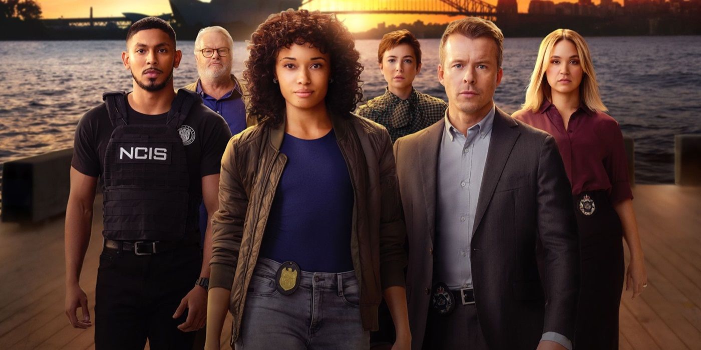 NCIS: Sydney's official key art featuring the cast. From left to right are Sean Sagar, William McInnes, Olivia Swann, Marvounee Hazel, Todd Lasance and Tuuli Narkle