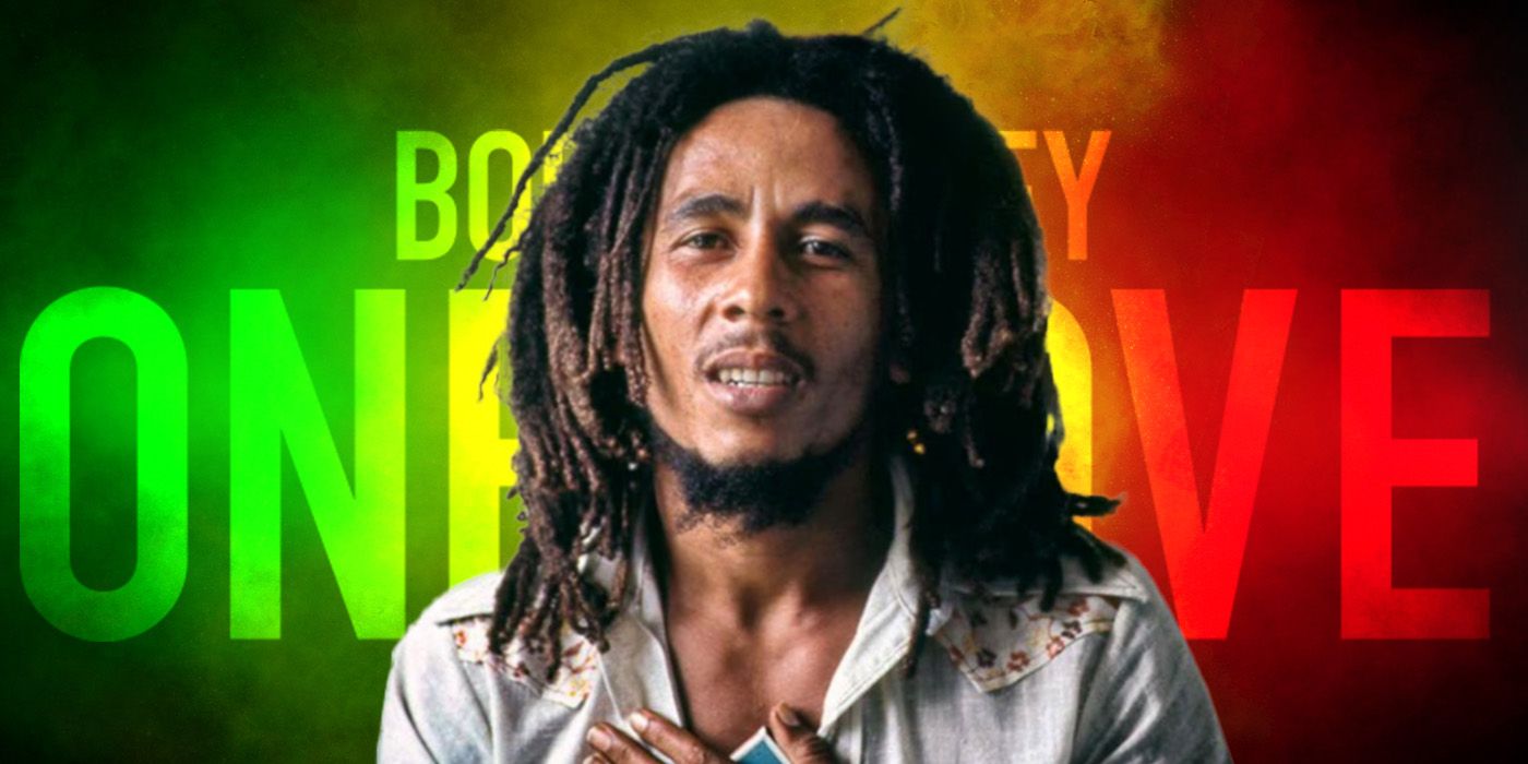 Feature image of Bob Marley in front of a rasta-colored One Love banner