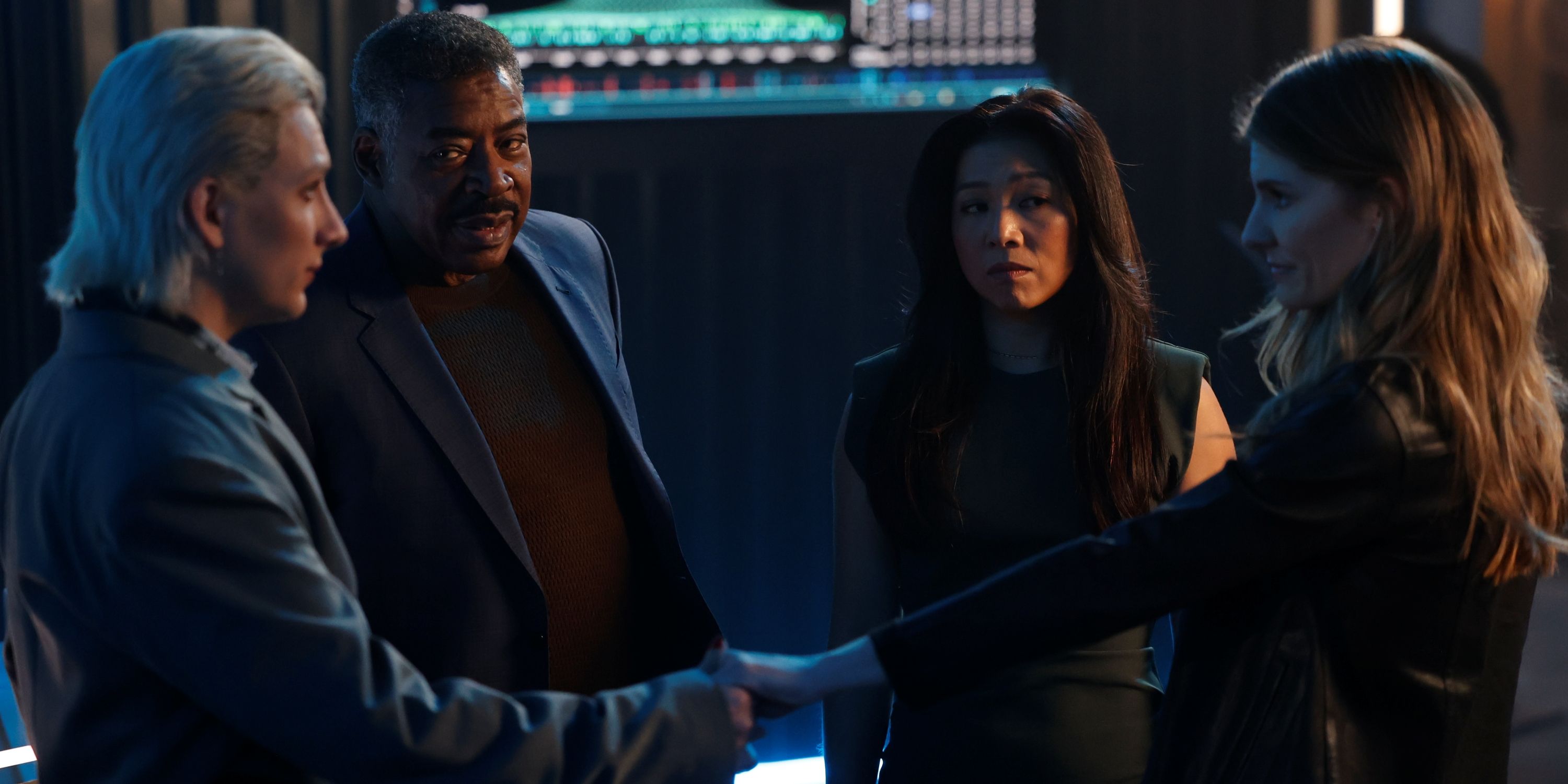 Caitlin Bassett as Addison Augustine, Mason Alexander Park as Ian Wright, Nanrisa Lee as Jenn Chu, and Ernie Hudson as Magic in Episode 13 of Season 2 of NBC&rsquo;s Quantum Leap
