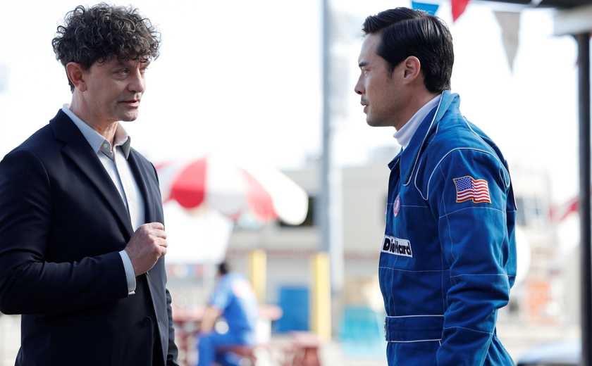 Raymond Lee as Ben Song and James Frain as Gideon Rydge in Episode 13 of Season 2 of NBC's Quantum Leap