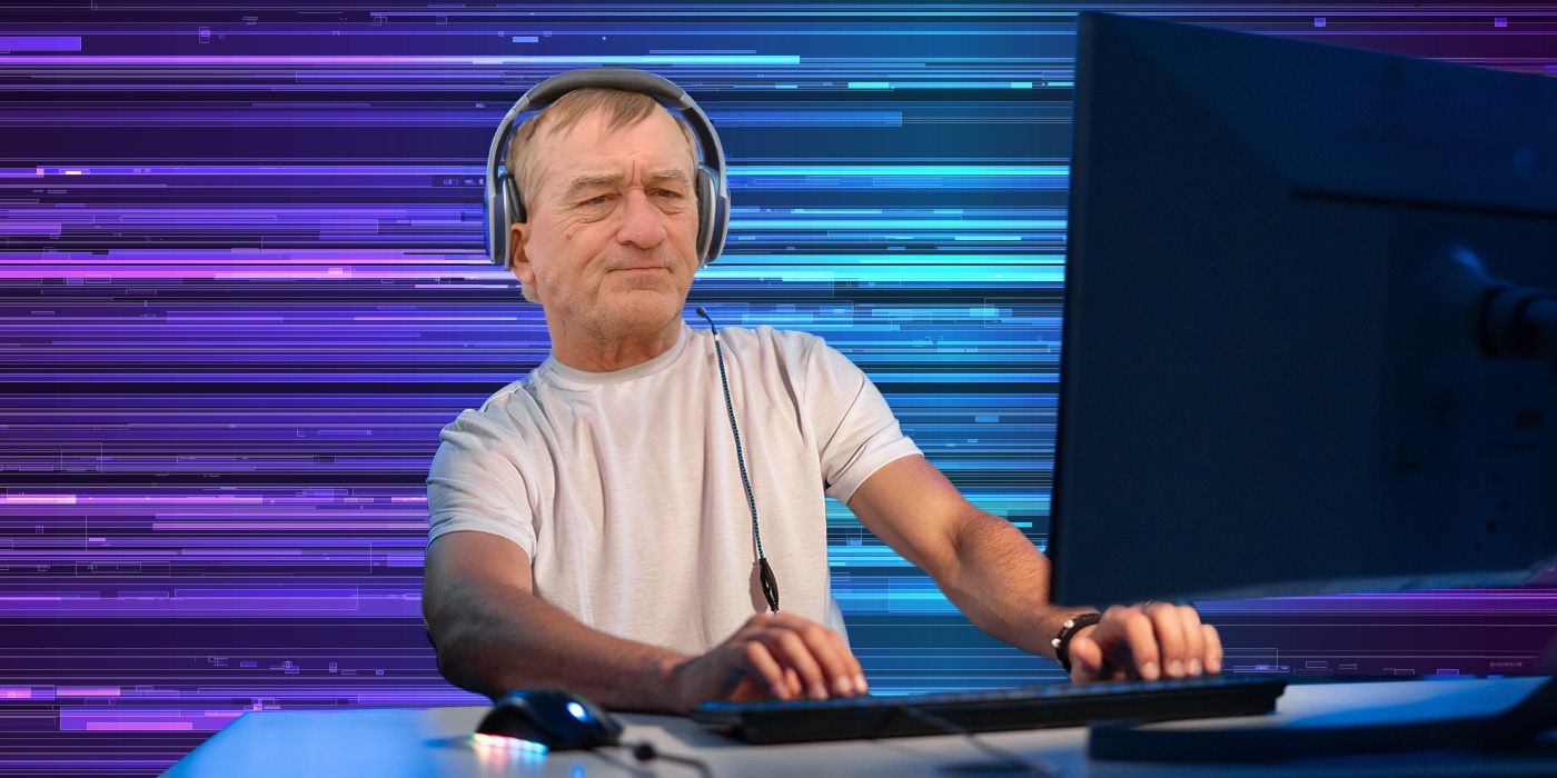 Feature image of Robert De Niro wearing headphones at a computer
