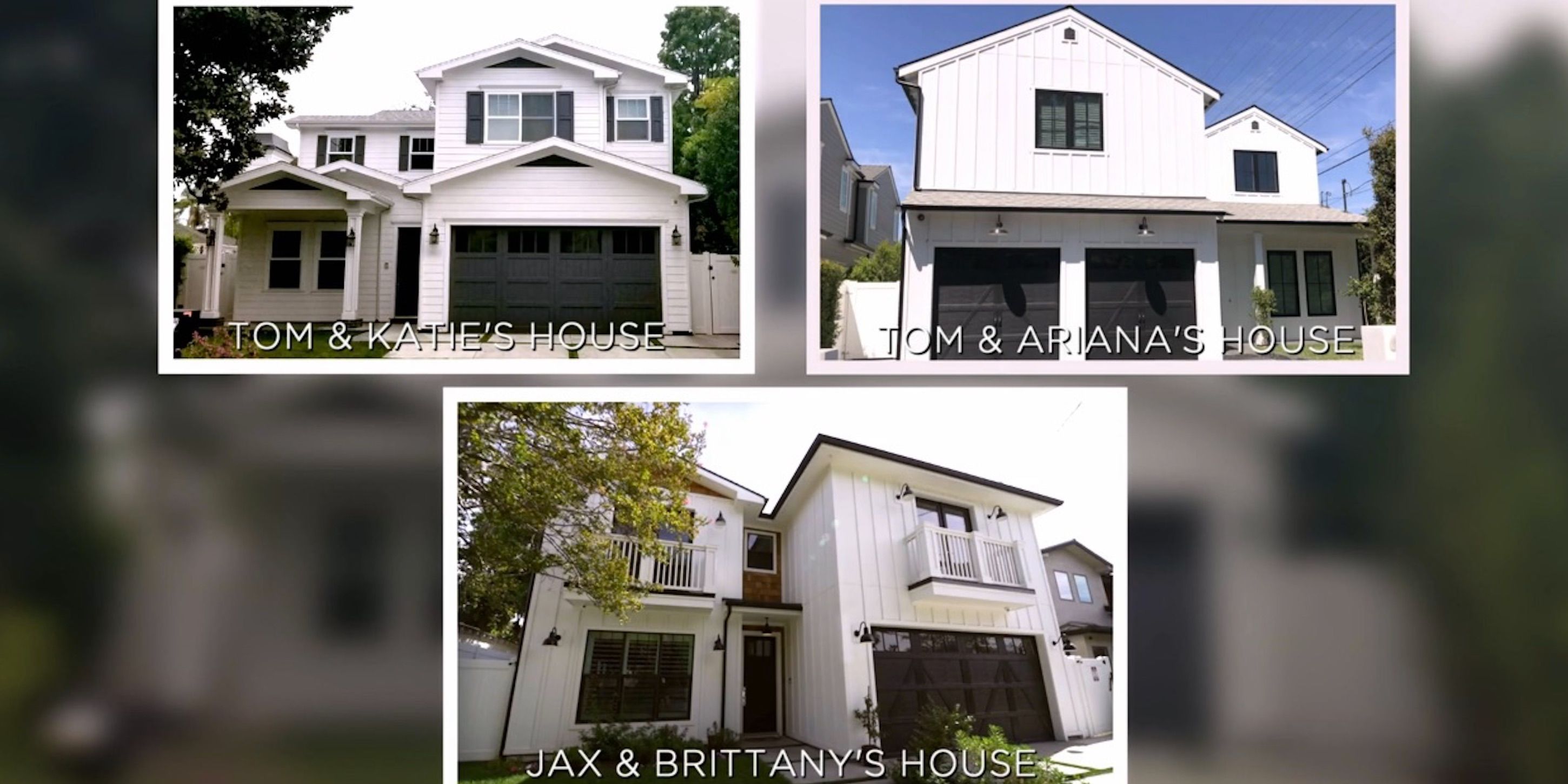 An image of Ariana & Tom's house, Tom & Katie's house, and Jam and Britney's house in the Valley on 'Vanderpump Rules'