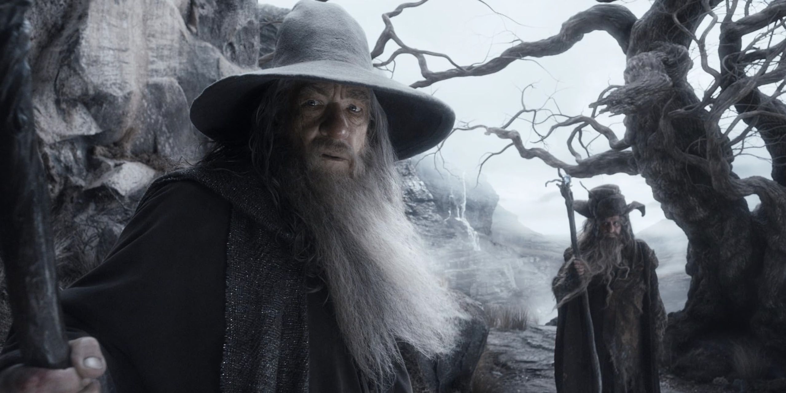 Gandalf and Radagast approach the ancient ruins of Dol Guldur