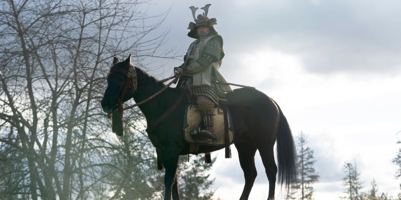 Hiroyuki Sanada riding horseback in samuari gear as Yoshii Toranaga in Shogun