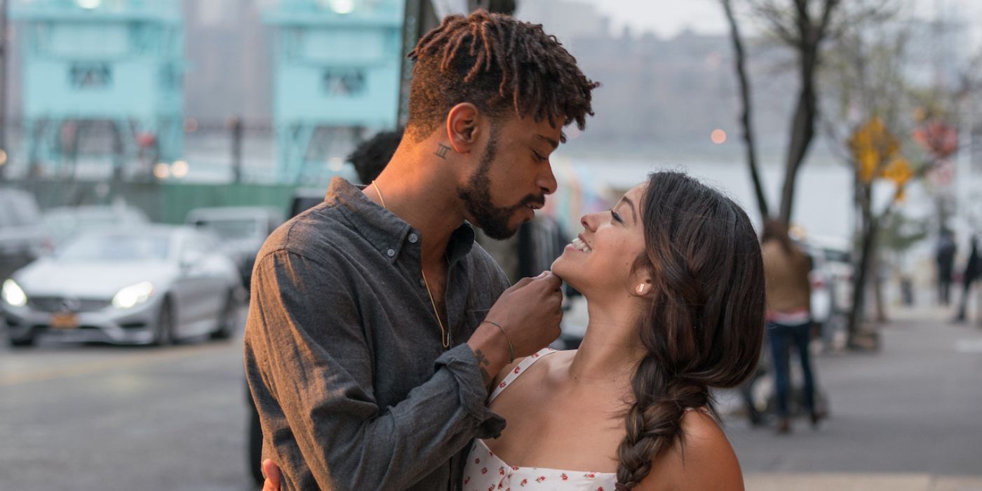 Lakeith Stanfield and Gina Rodriguez about to kiss in Someone Great