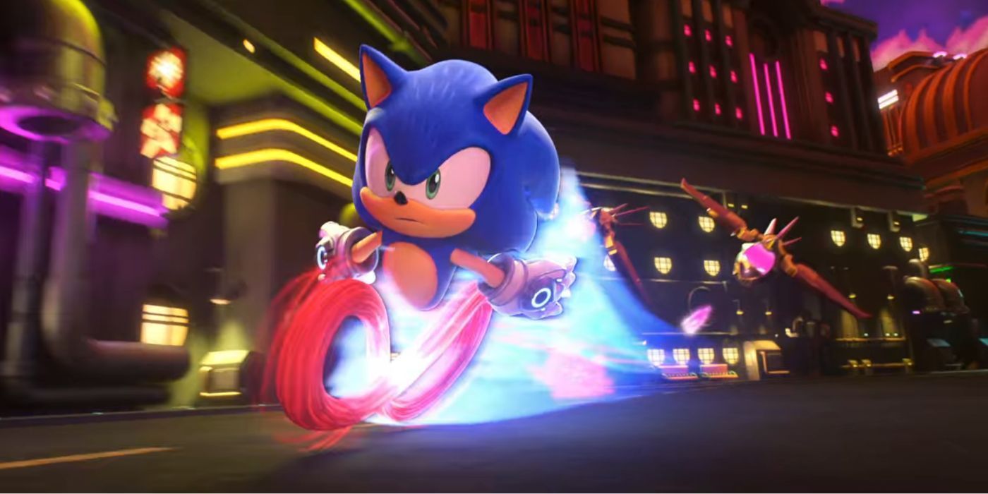 Sonic running away from metal birds in Sonic Prime