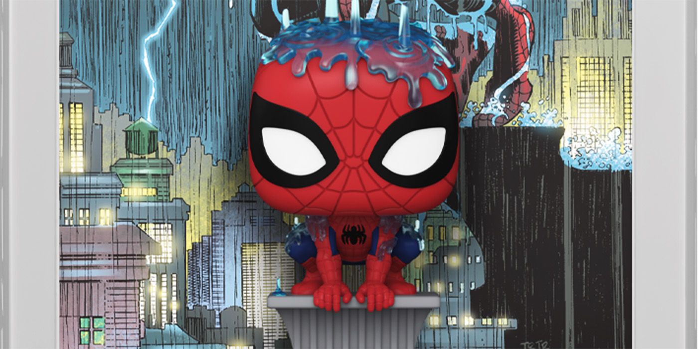 The Amazing Spider-Man Comic Cover Funko with rain splatter on his head