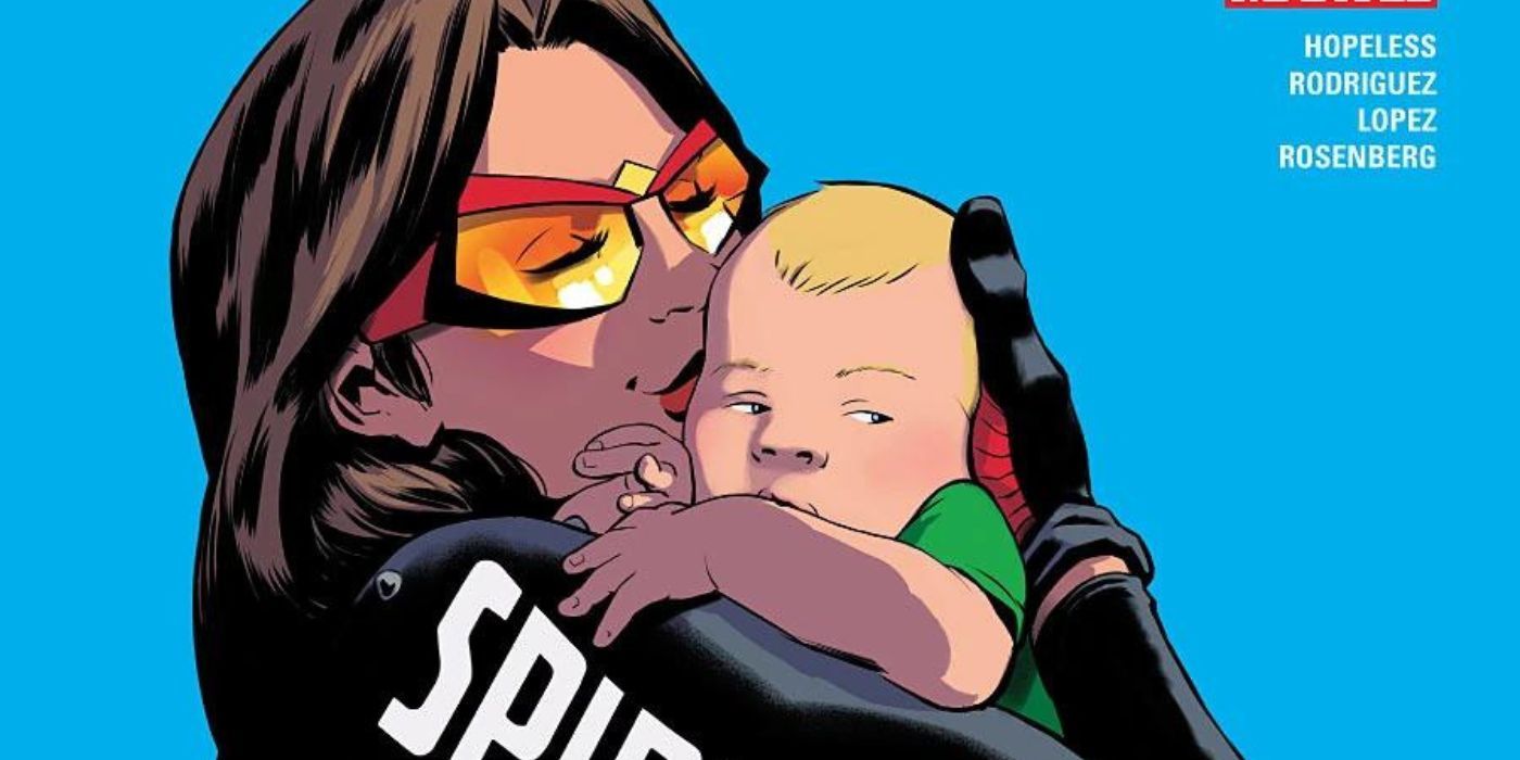 Jessica Drew with her baby on the cover of Spider-Woman Volume 6 #5