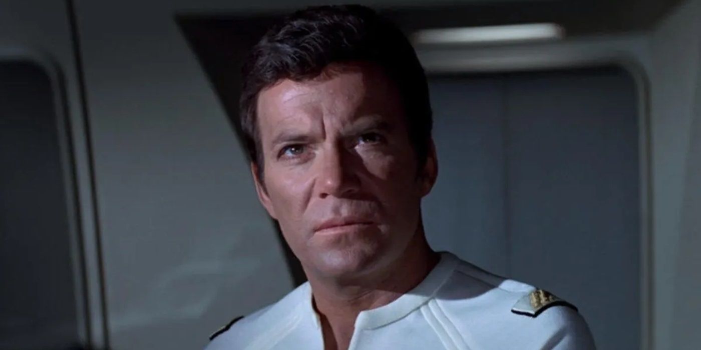 William Shatner as James T. Kirk looking concerned in Star Trek: The Motion Picture
