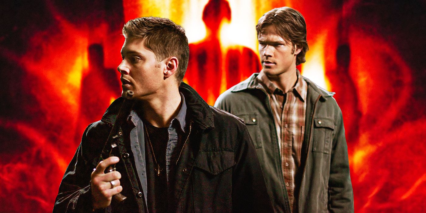 Jensen Ackles and Jared Padalecki together as Dean and Sam against a red background in a custom image