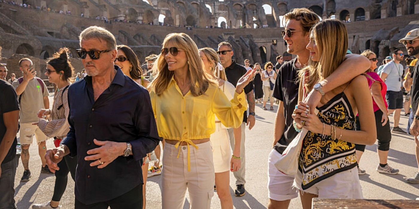 Sylvester Stallone, Jennifer Flavin, Louis Masquelier Page, Scarlet Sylvester in The Family Stallone Season 2 explore the Rome Colisseum