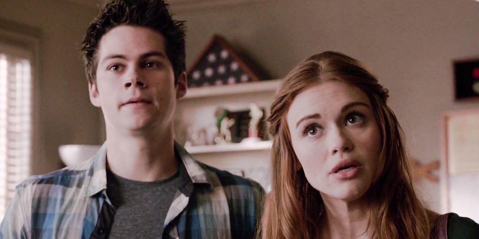 Stiles (Dylan O' Brien) and Lydia (Holland Roden) looking concerned in season 3 of Teen Wolf.