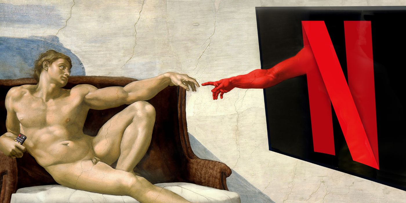 The Creation of Adam painting with Netflix logo