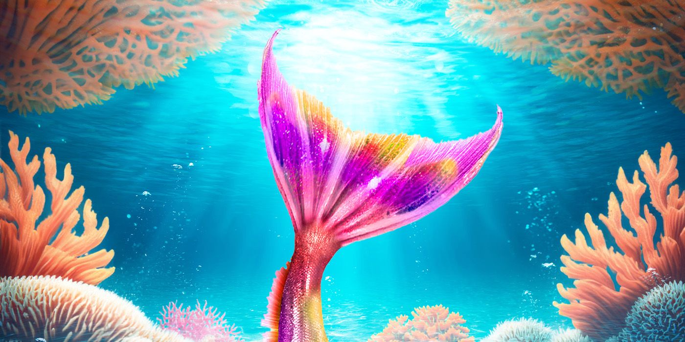 A custom image of a pink mermaid tail in the ocean