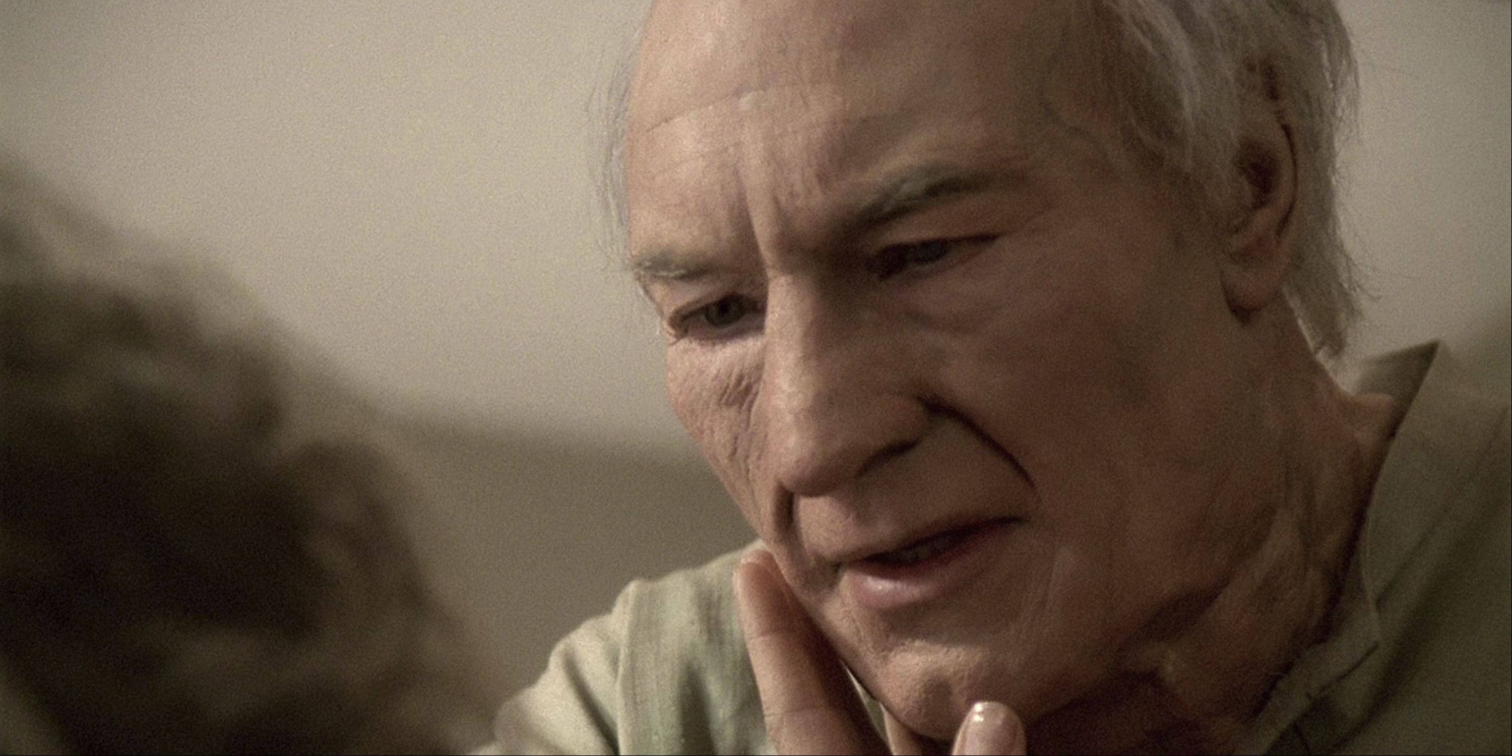 Patrick Stewart looks very old as Jean-Luc Picard in Star Trek: The Next Generation