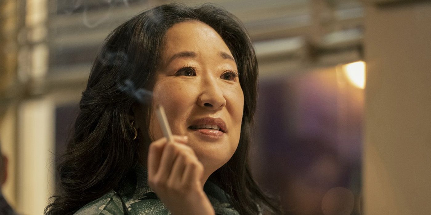 Sandra Oh smoking a cigarette in The Sympathizer