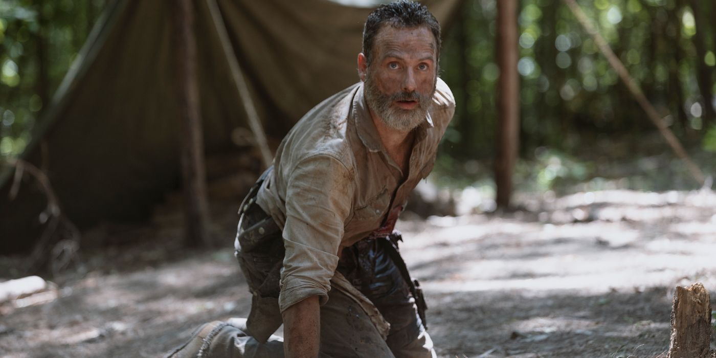 Andrew Lincoln as Rick Grimes in The Walking Dead Season 9 at camp.