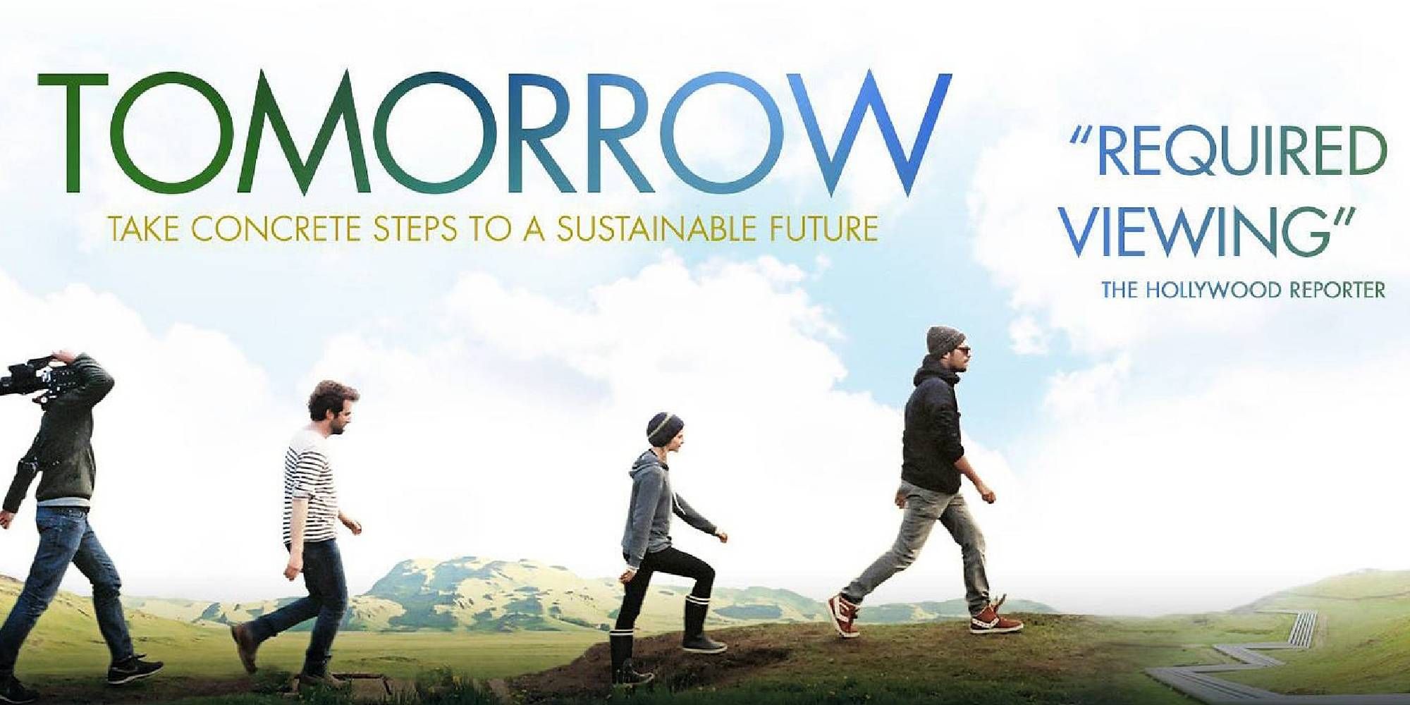 Tomorrow movie poster with four people walking forward.