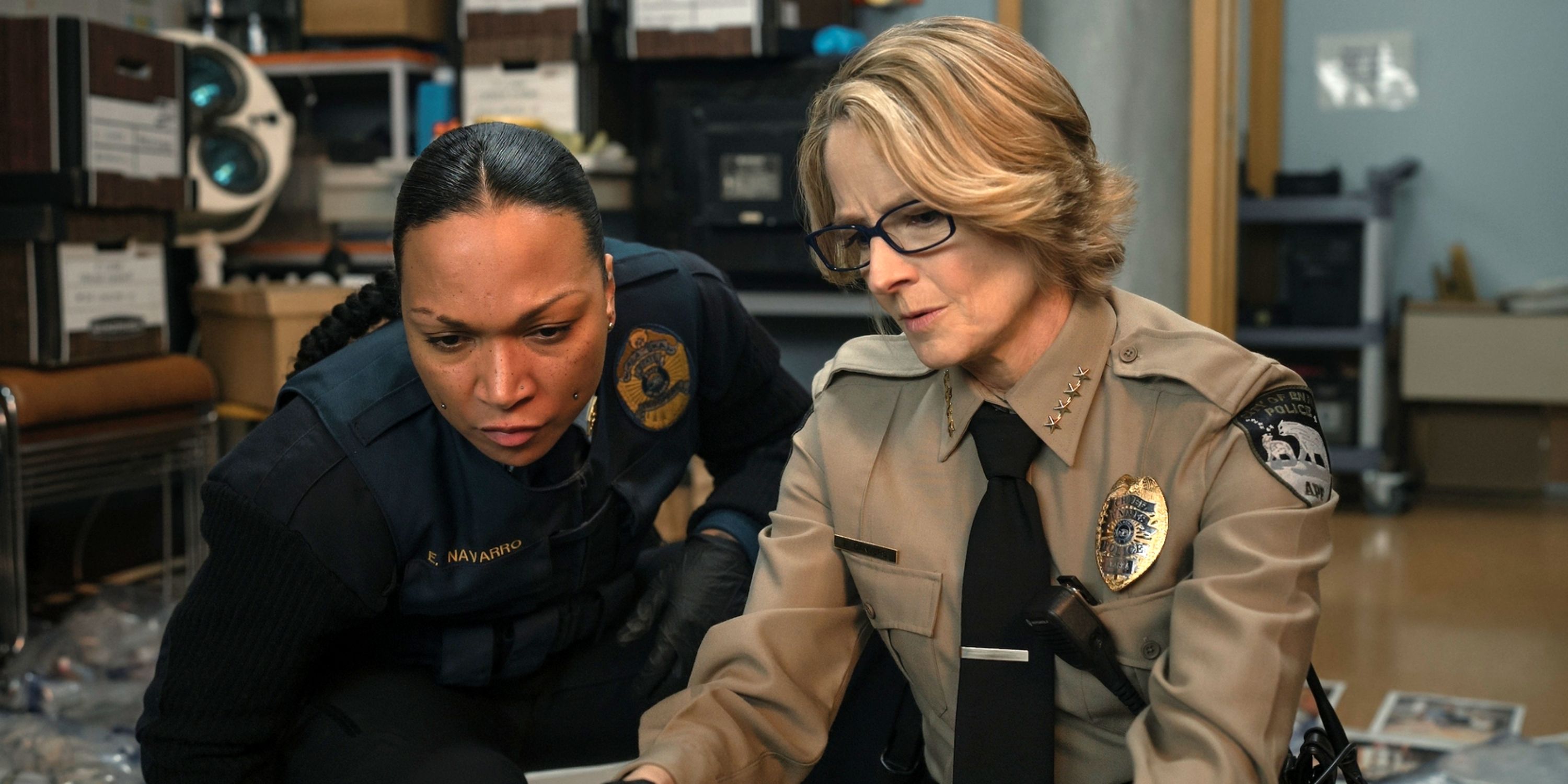 Jodie Foster as Liz Danvers and Kali Reis as Evangeline Navarro in Episode 3 of True Detective: Night Country 