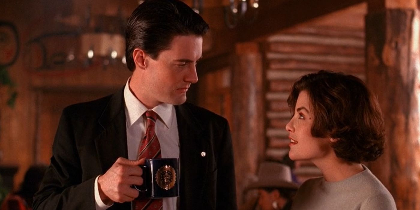 Cooper and Audrey talk in the hotel's dining room. 