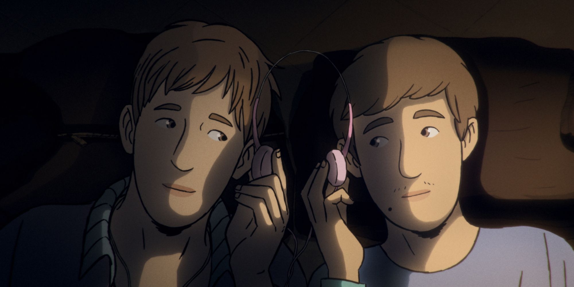 Two teenagers listening to music in Flee (2021)