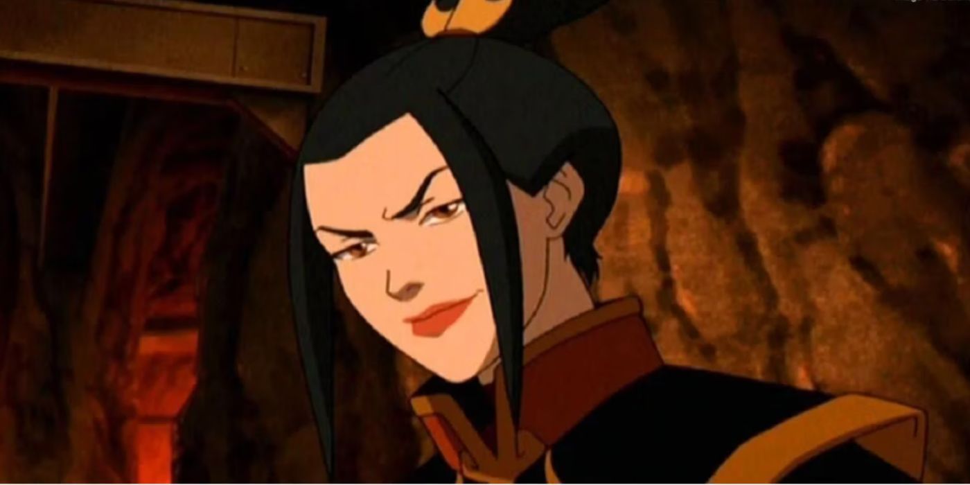 Princess Azula in armor frowning at something in Avatar: The Last Airbender.