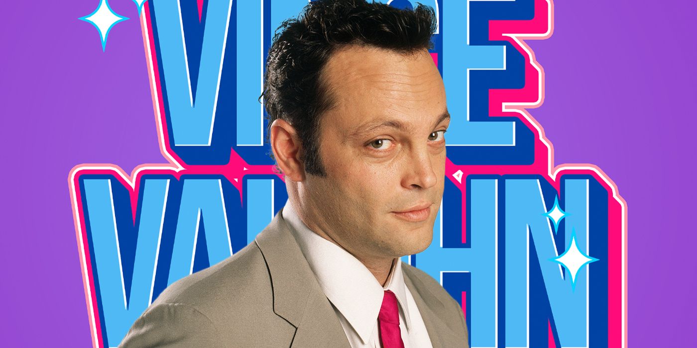 Blended image showing Vince Vaughn with his name in large letters on the background.