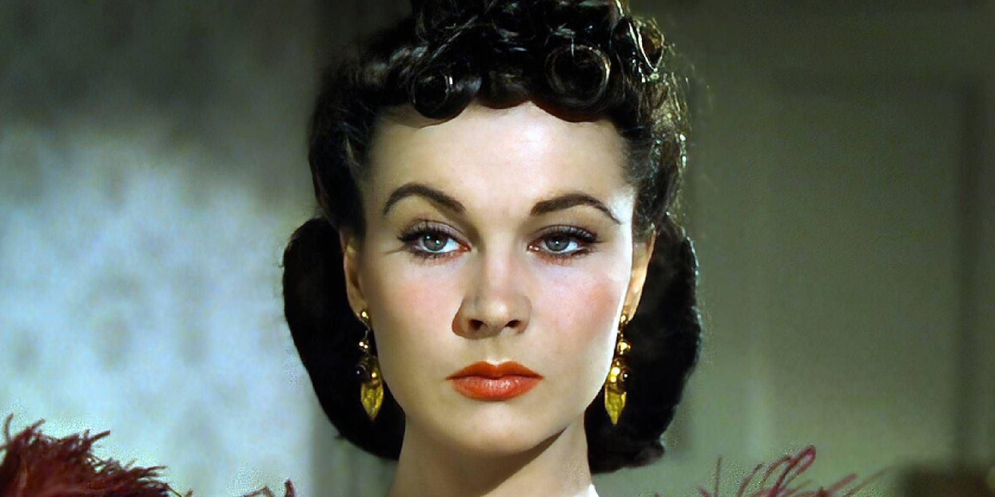 Close up shot of Scarlett (Vivien Leigh) in Gone With the Wind.