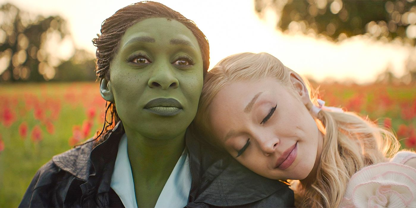 Cynthia Erivo, with Ariana Grande leaning on her shoulder in Wicked