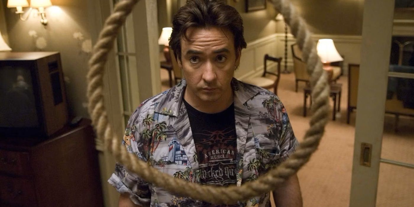 John Cusack as Mike staring at a noose in 1408