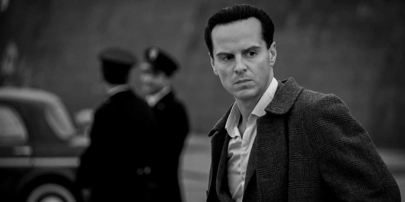 Andrew Scott as Tom Ripley looking at something offscreen.