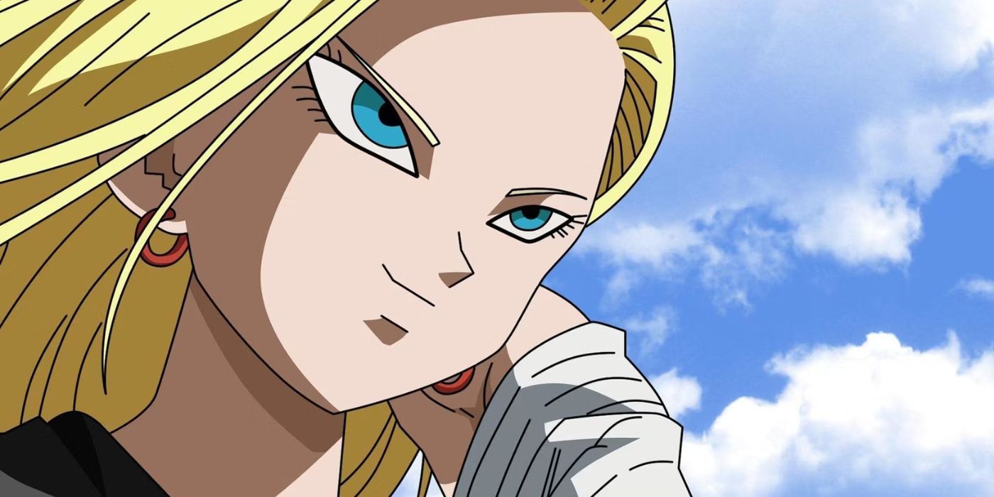 Android 18 smiling in 'Dragon Ball Z'