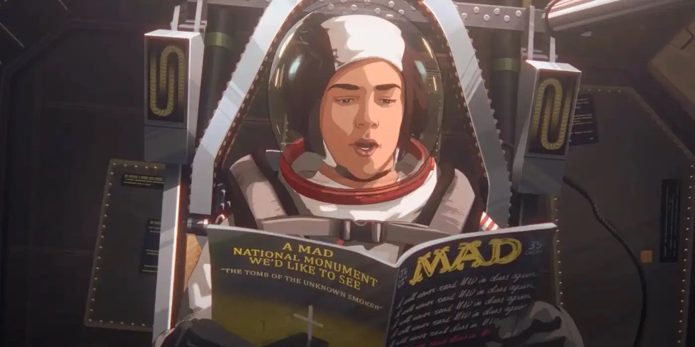 Stanley reading MAD Magazine in his spaceship in Apollo 10 1/2 A Space Age Childhood