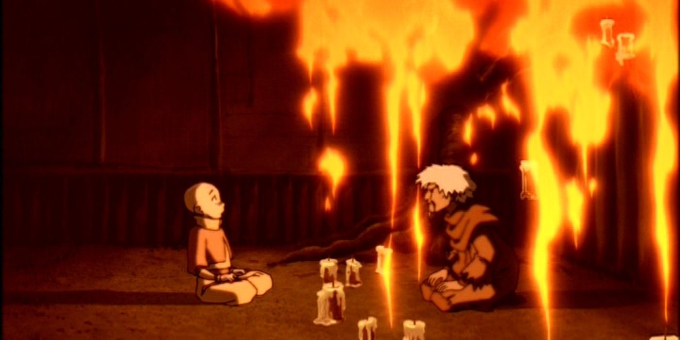 Aang meets with firebending master Jeong Jeong