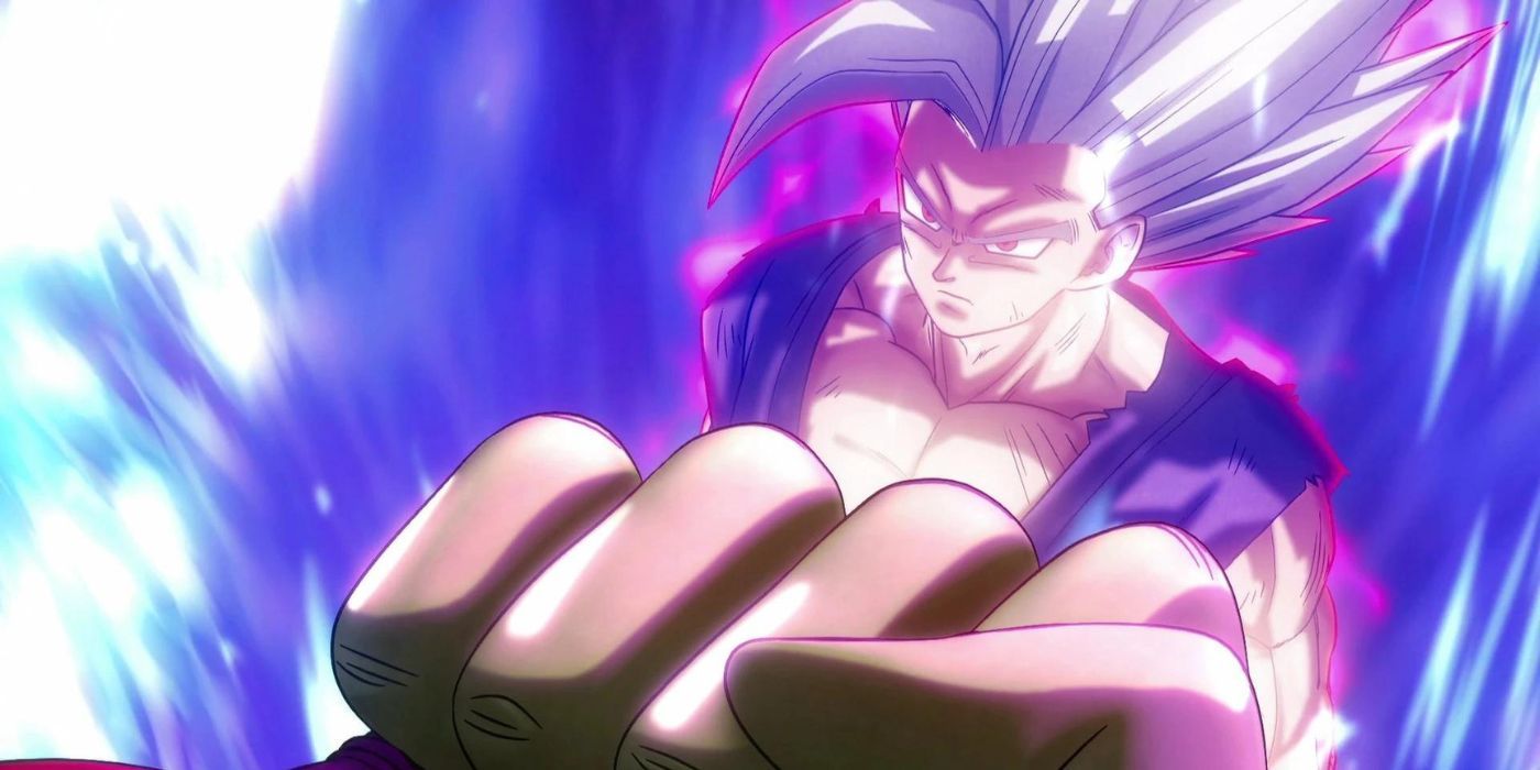 Beast Gohan blocking a giant fist in Dragon Ball Super: Super Hero