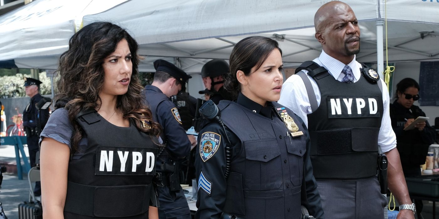 Stephanie Beatriz, Melissa Fumero, and Terry Crews in Brooklyn Nine-Nine?