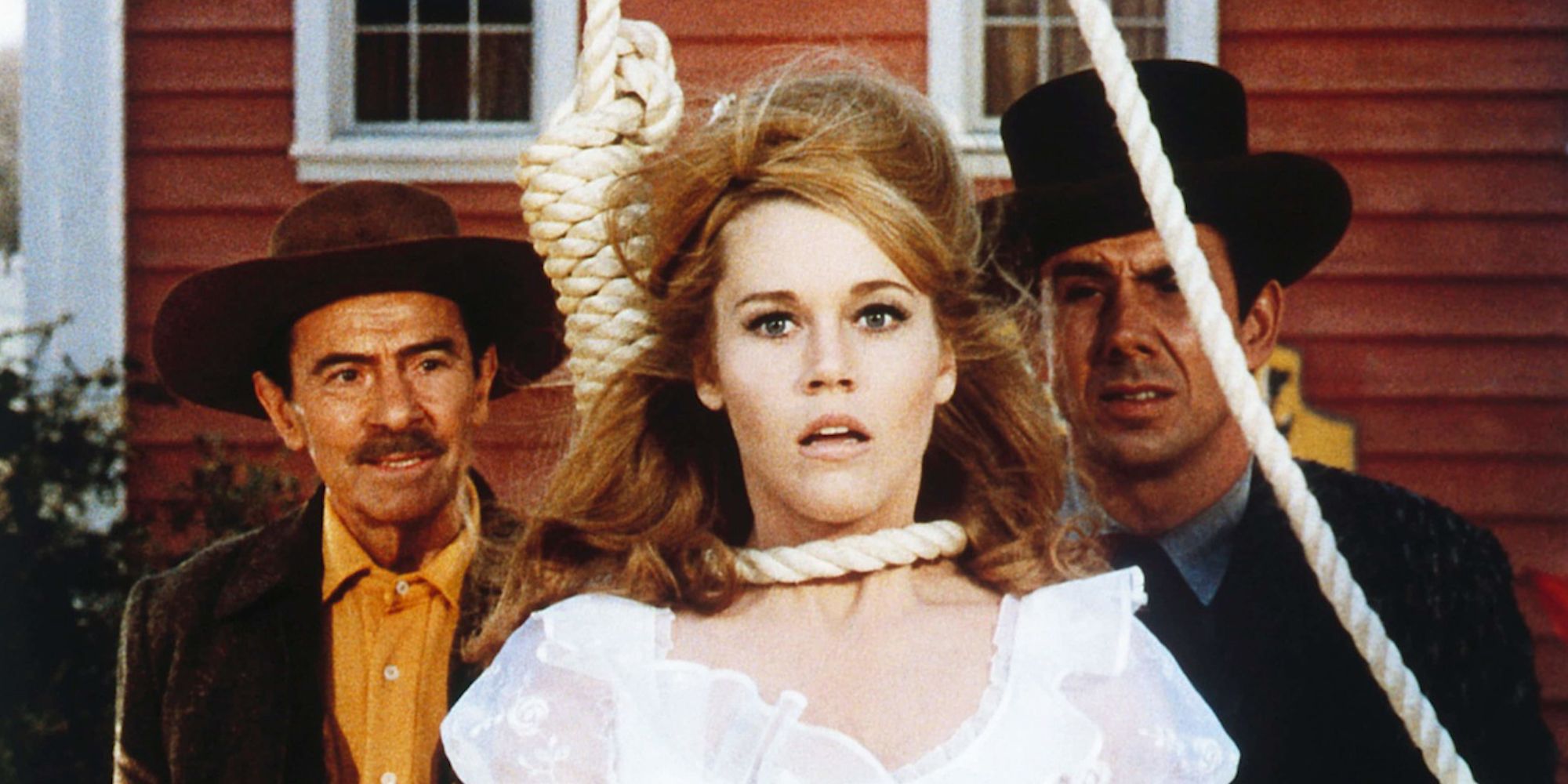 Jane Fonda with a noose around her neck in Cat Ballou