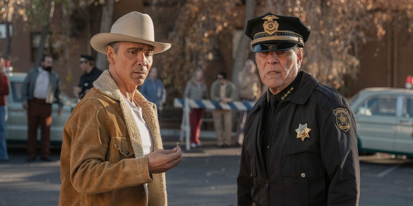 Zahn McClarnon as Joe Leaphorn and A Martinez as Sheriff Lawrence &ldquo;Gordo&rdquo; Sena in &lsquo;Dark Winds.'