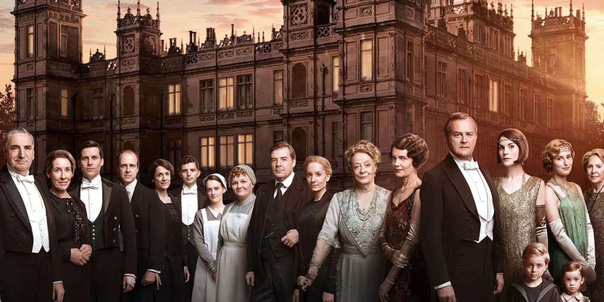 poster of the Downton Abbey cast in front of the estate