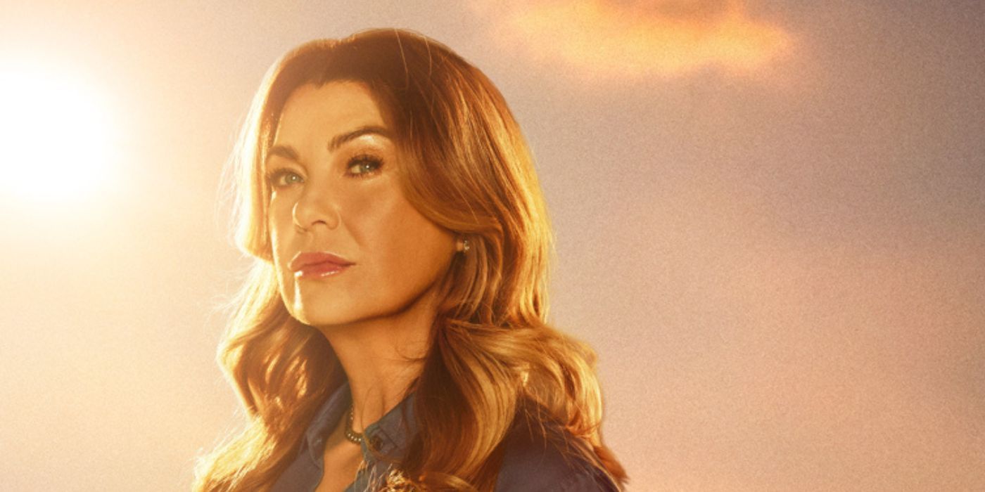 Close-up of Ellen Pompeo as Meredith Grey on the poster for Grey's Anatomy Season 20.