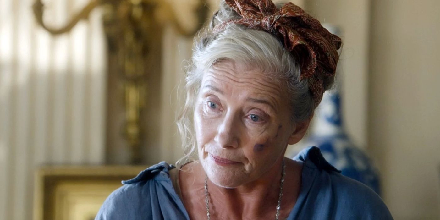 Emma Thompson as Lady Marcham in the 2022 adaptation of Agatha Christie's Why Didn't They Ask Evans?