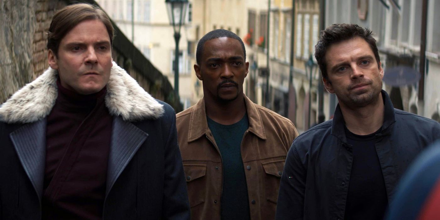Daniel Brühl, Anthony Mackie, and Sebastian Stan in The Falcon and the Winter Soldier