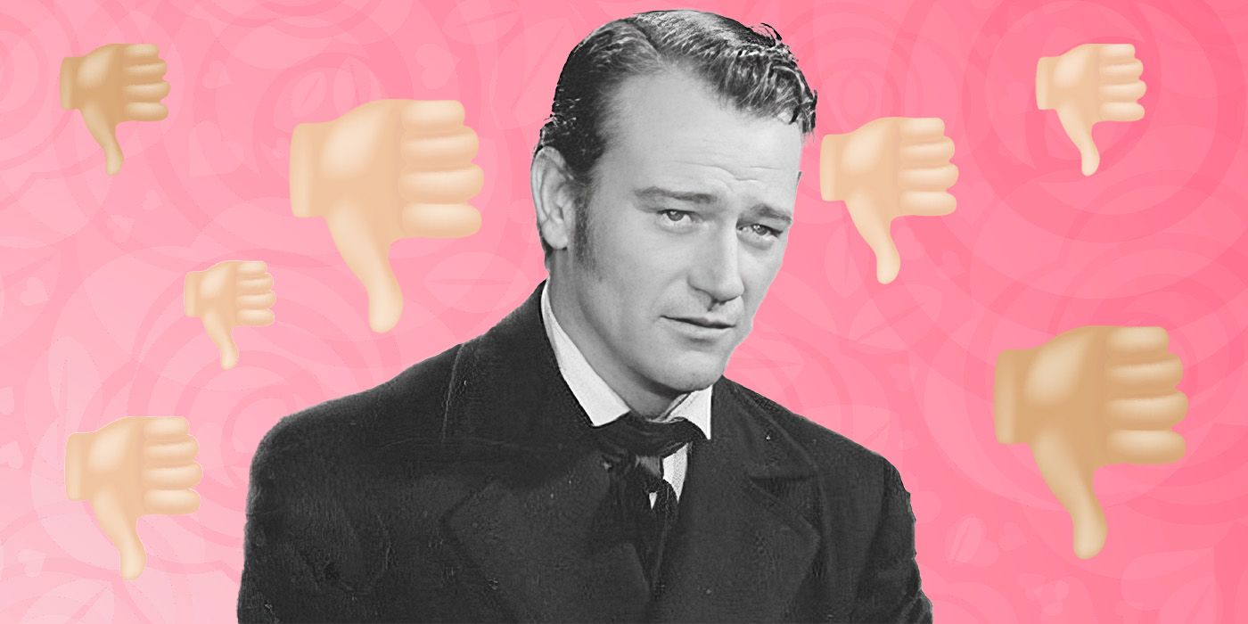 A custom image of John Wayne in Girls Demand Excitement with thumbs down emojis around him