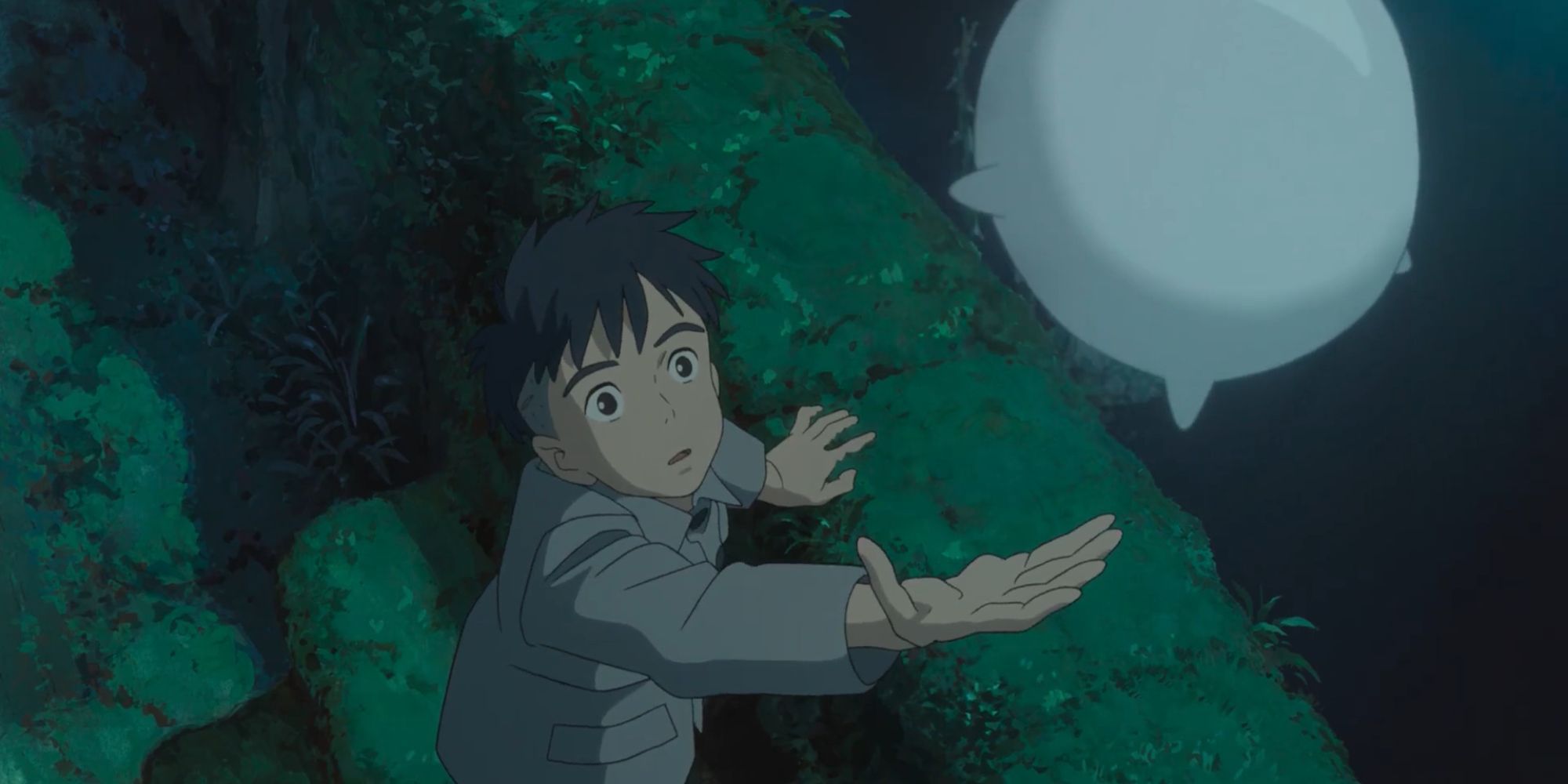 Mahito and the flying spirits in The Boy and the Heron