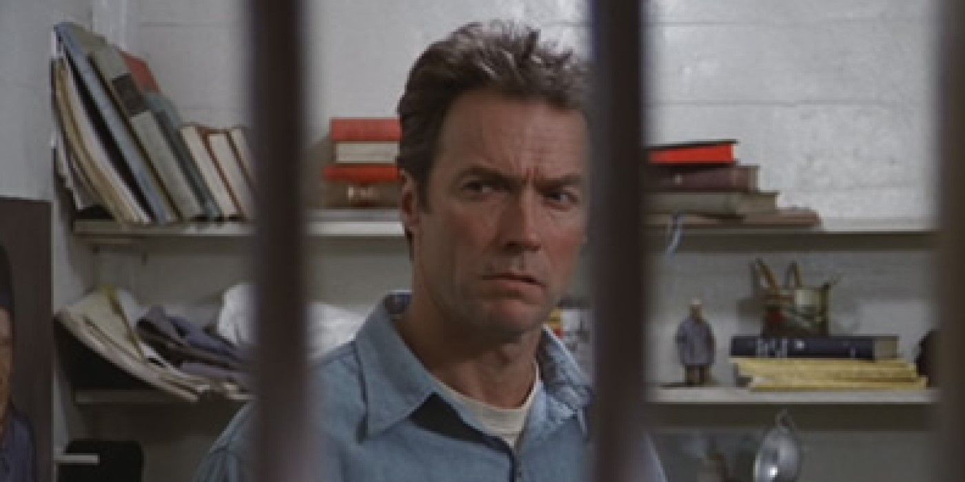 Frank Morris (Clint Eastwood) is behind bars in Escape From Alcatraz